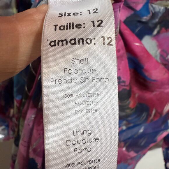 Adrienne Landau Floral Watercolor Draped High Slit Deep V Maxi Gown Sz 12 NWT - Picture 7 of 14